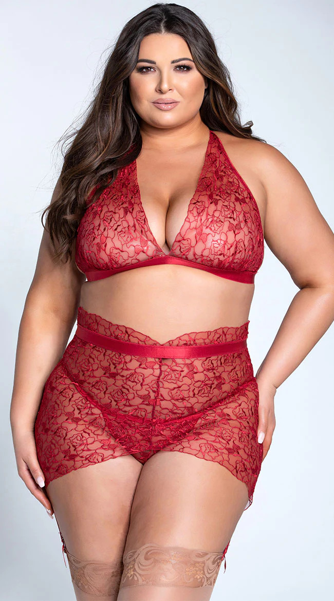 Plus Size Nothing Bud Romance Bralette Set, Sexy Red Floral Lingerie - Yandy.com | Yandy