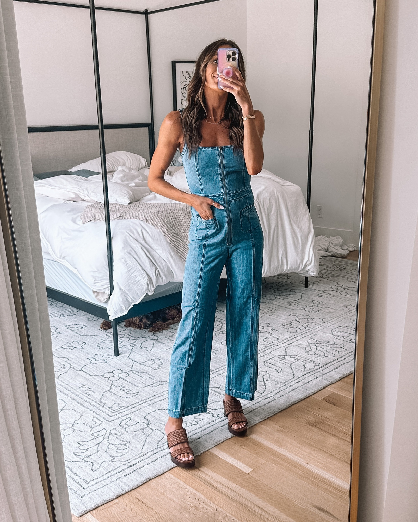 Denim zip up store jumpsuit