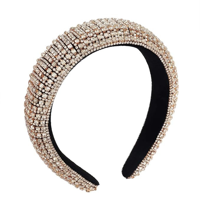Amazon.com : HZEYN Padded Rhinestone Headband Wide Bejewelled Hairband Sparkly Party Headband Hai... | Amazon (US)