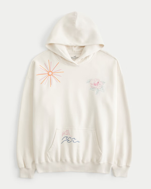 Women's Oversized Embroidered Graphic Hoodie | Women's Tops | HollisterCo.com | Hollister (US)