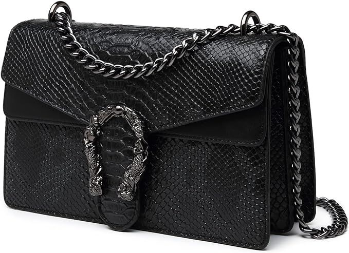 MYHOZEE Crossbody Bags for Women - Snake Printed Clutch Purses Leather Chain Shoulder Bags Evenin... | Amazon (US)