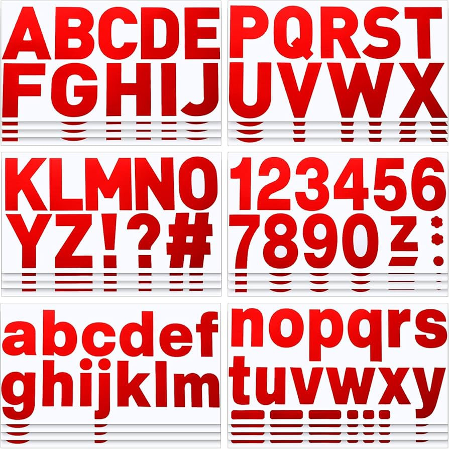 232 Pieces 24 Sheets Large Letter Stickers Big Font Alphabet Letter Number Stickers 2.5 Inch Self Adhesive Letters Number Kit Mailbox Stickers for Mailbox Presentation (Red, Letter, Number) | Amazon (US)