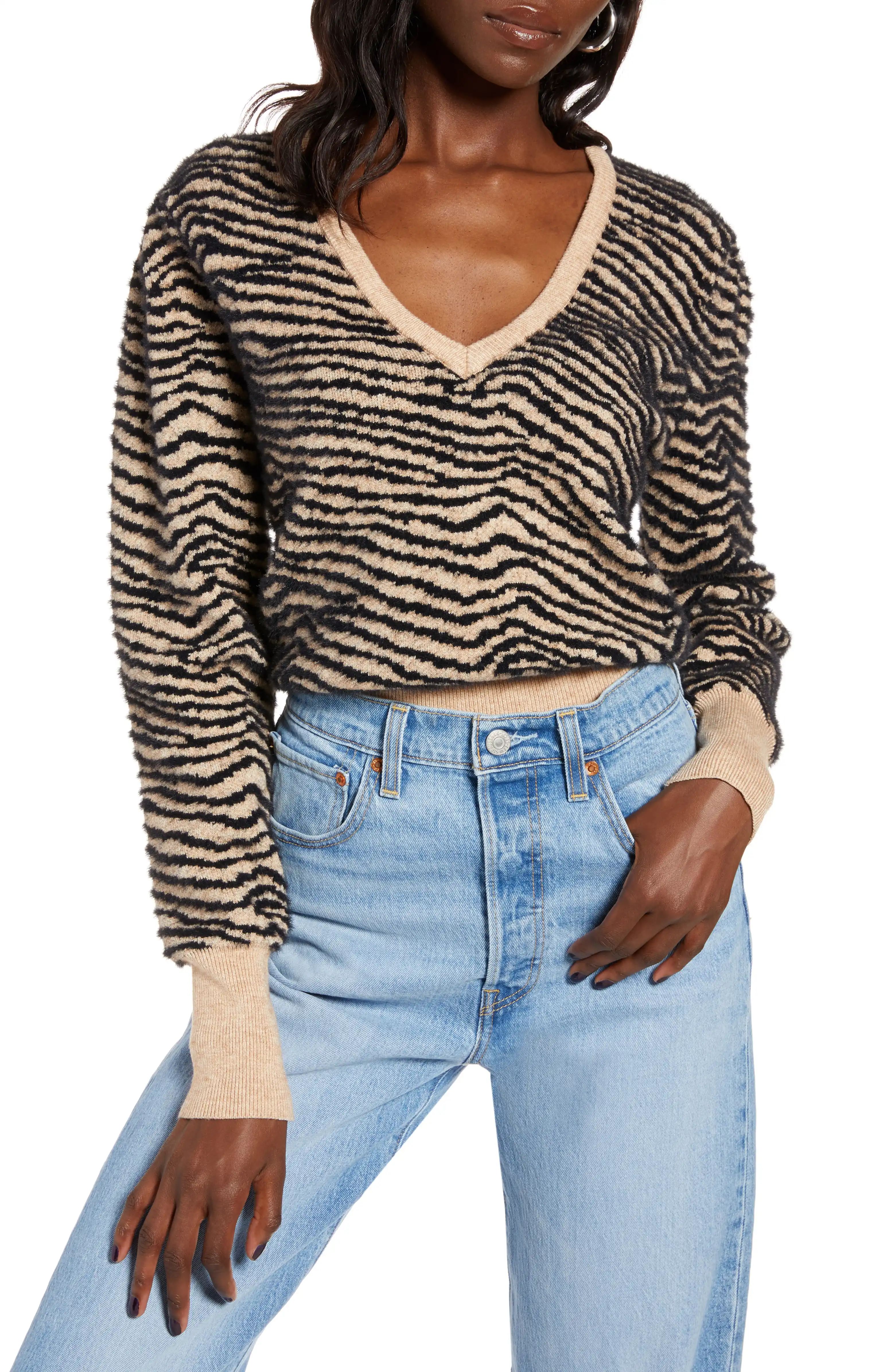 Tiger Stripe V-Neck Sweater | Nordstrom