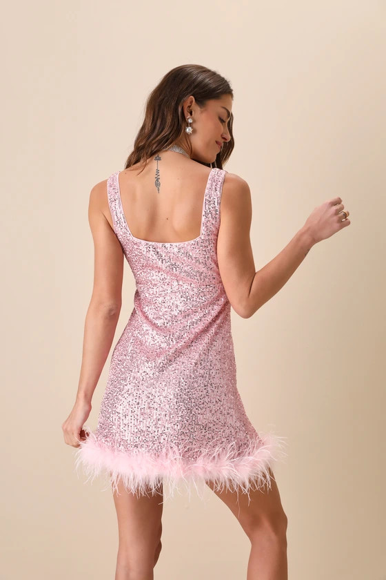 Popular Invite Pink Sequin Mesh Feather Mini Dress
            Lulus
         $54.40$68
         ... | Lulus