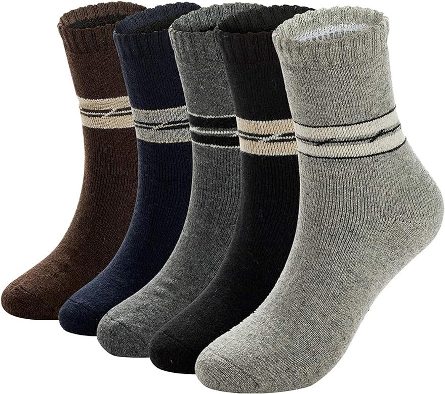 ADFOLF Mens Warm Wool Socks Thick Winter Thermal Stripe Wool Crew Socks | Amazon (US)