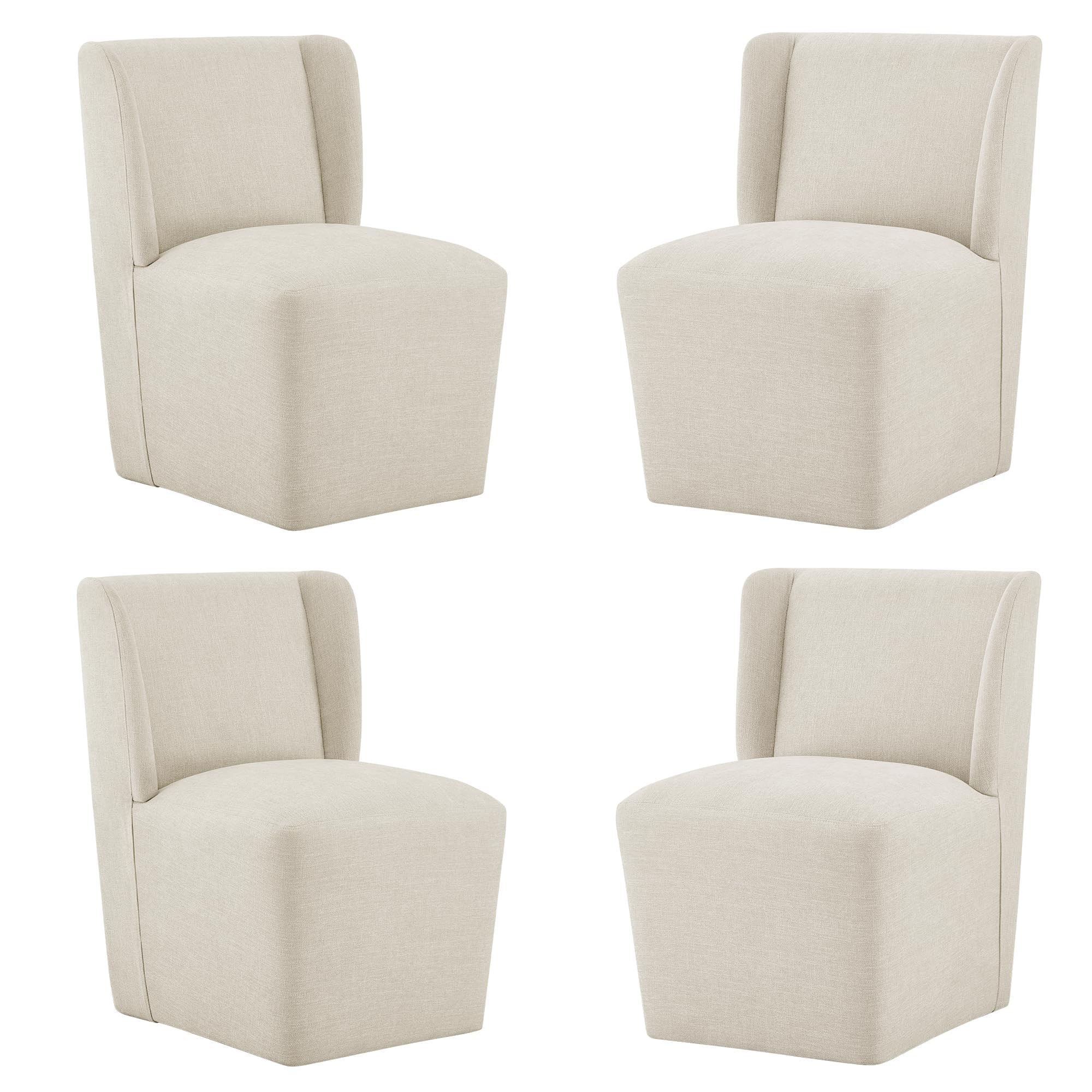 Upholstered Dining Chair with Casters Wingback Modern Side Armless Deskchair with Rollers for Din... | Amazon (US)