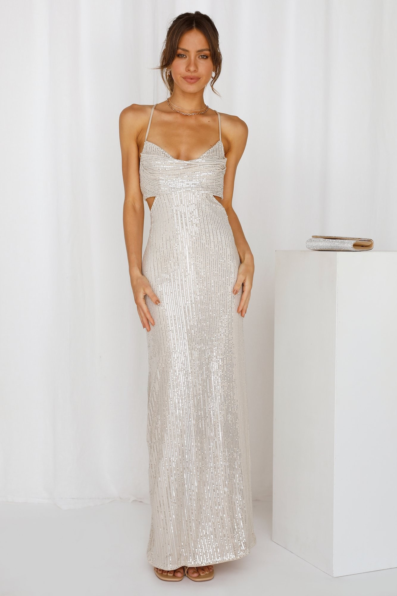 Sparkling Moment Maxi Dress Silver | Hello Molly (AU)
