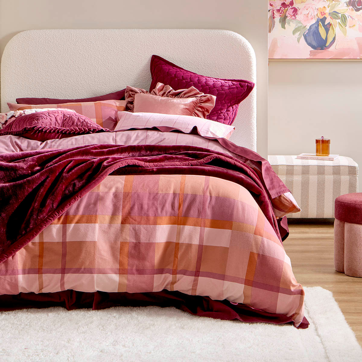Pink Check Reversible Flannelette Quilt Cover Set [HABBFLQCS26C] | Pillow Talk AU