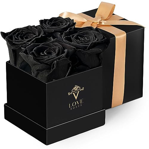 VLove® Forever Roses in a Box | Real Roses Forever Flowers Box | Naturally Preserved Flowers | Preserved Rose Box | Eternal Rose That Last A Year | Rosas Eternas | Eternal Rose Gifts for Her (Black) | Amazon (US)