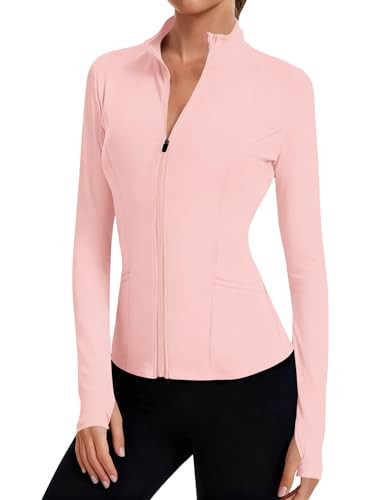 LOMON Pink Jacket for Women Long Sleeve Running Shirts Womens Golf Shirt Gym Shirts Woman Pink Workout Top Gym Clothes S | Amazon (US)