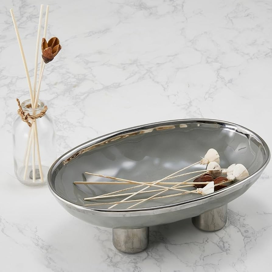 Ceramic Fruit Bowl – 10” Gray Decorative Bowl for Kitchen Counter – Modern Pedestal Bowl, F... | Amazon (US)