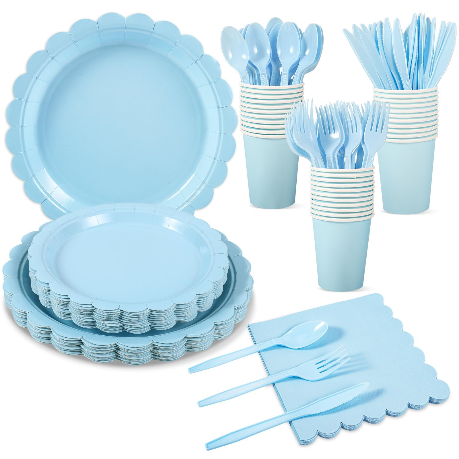 175 Pcs Light Blue Paper Plates and Napkins, Blue Party Supplies Include Light Blue Scalloped Pla... | Amazon (US)