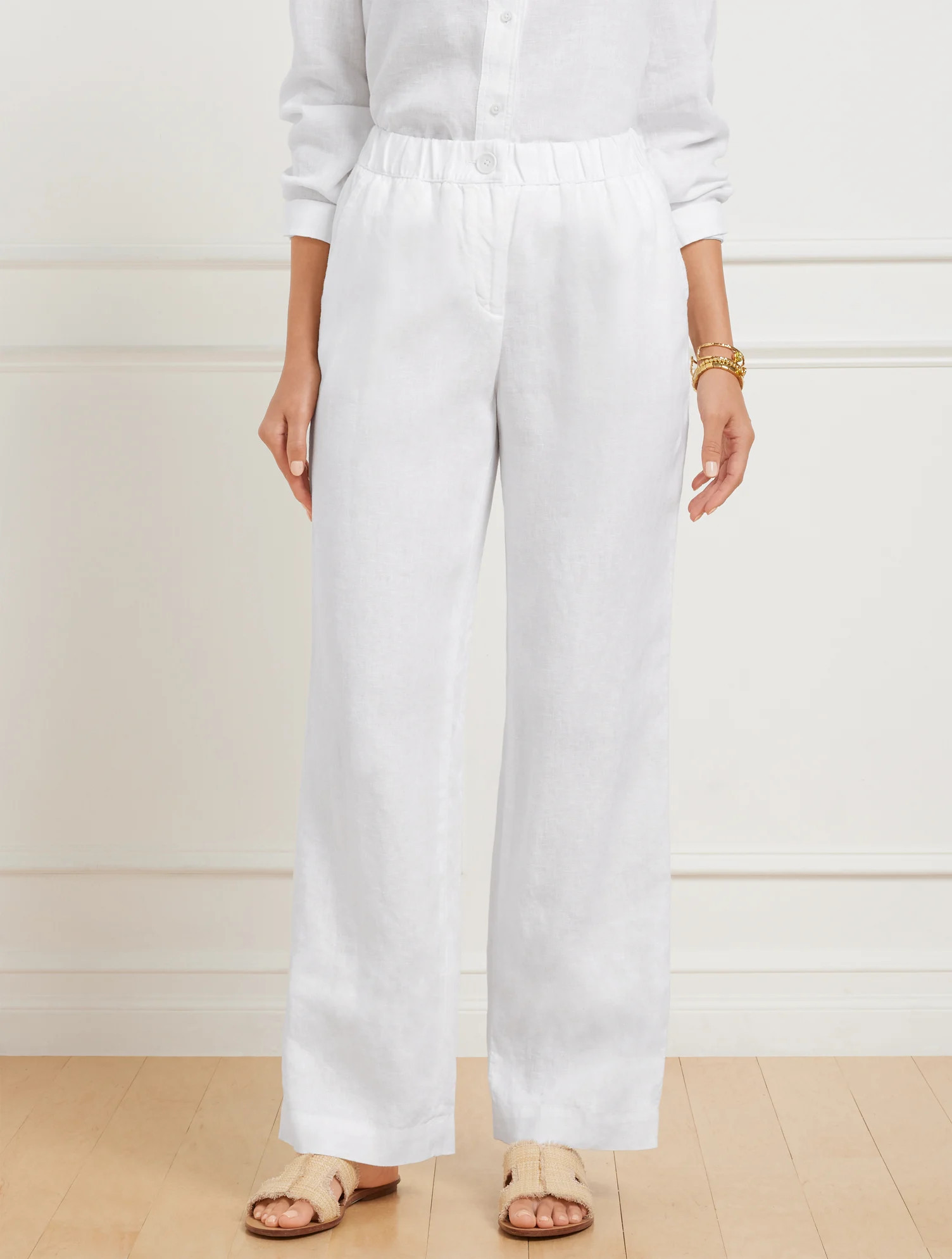 Wide Leg Washed Linen Pants - White - Large Talbots | Talbots