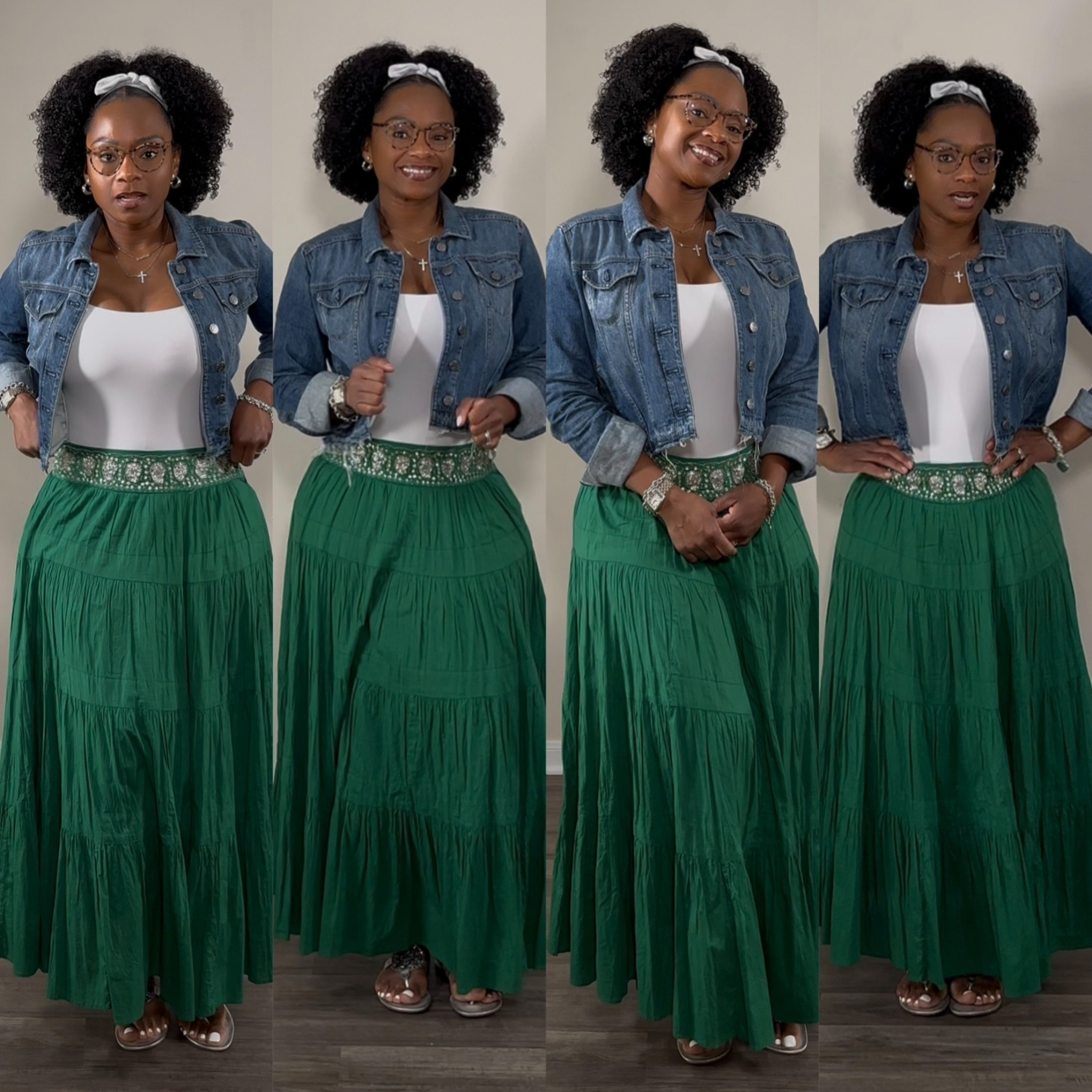 TEACHER OOTD. This skirt is very very old at least from 12 years ago. I’ve linked some similar green skirts. I love that the Tory Burch Miller Sandals are bedazzled. 

#LTKFindsUnder100 #LTKWorkwear #LTKShoeCrush