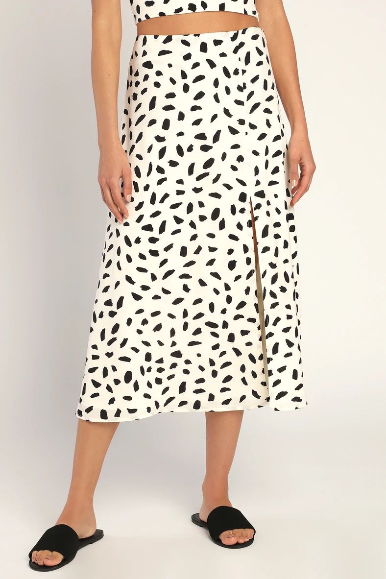 Getting Glam Ivory Print Slit Midi Skirt | Lulus (US)