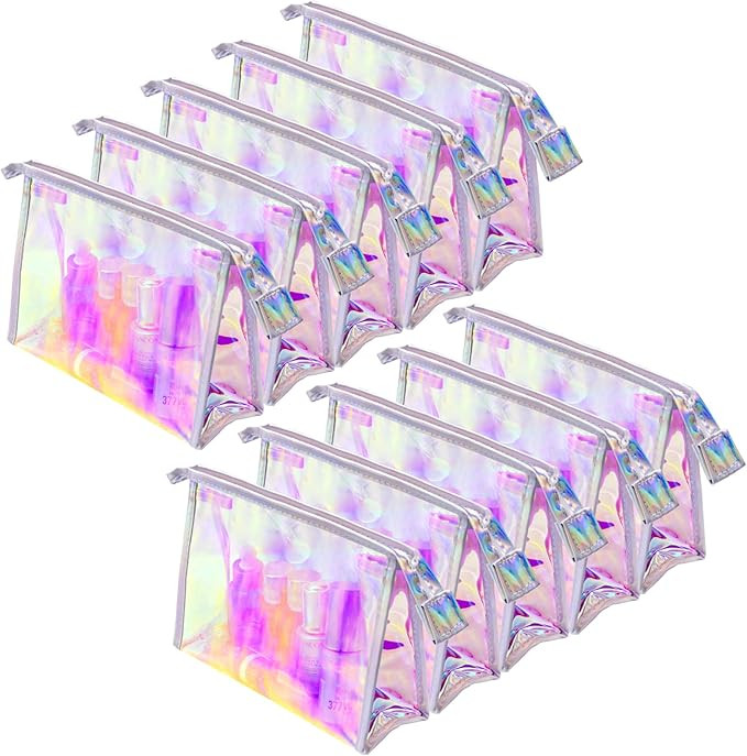 Zwish 10PCS Iridescent Makeup Bag Bulk, Holographic Cosmetic Bags Pouch Portable Zipper Toiletry ... | Amazon (US)