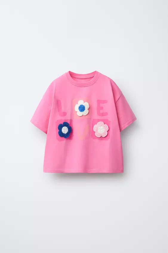 CROCHET FLORAL APPLIQUÉ T-SHIRT | Zara US