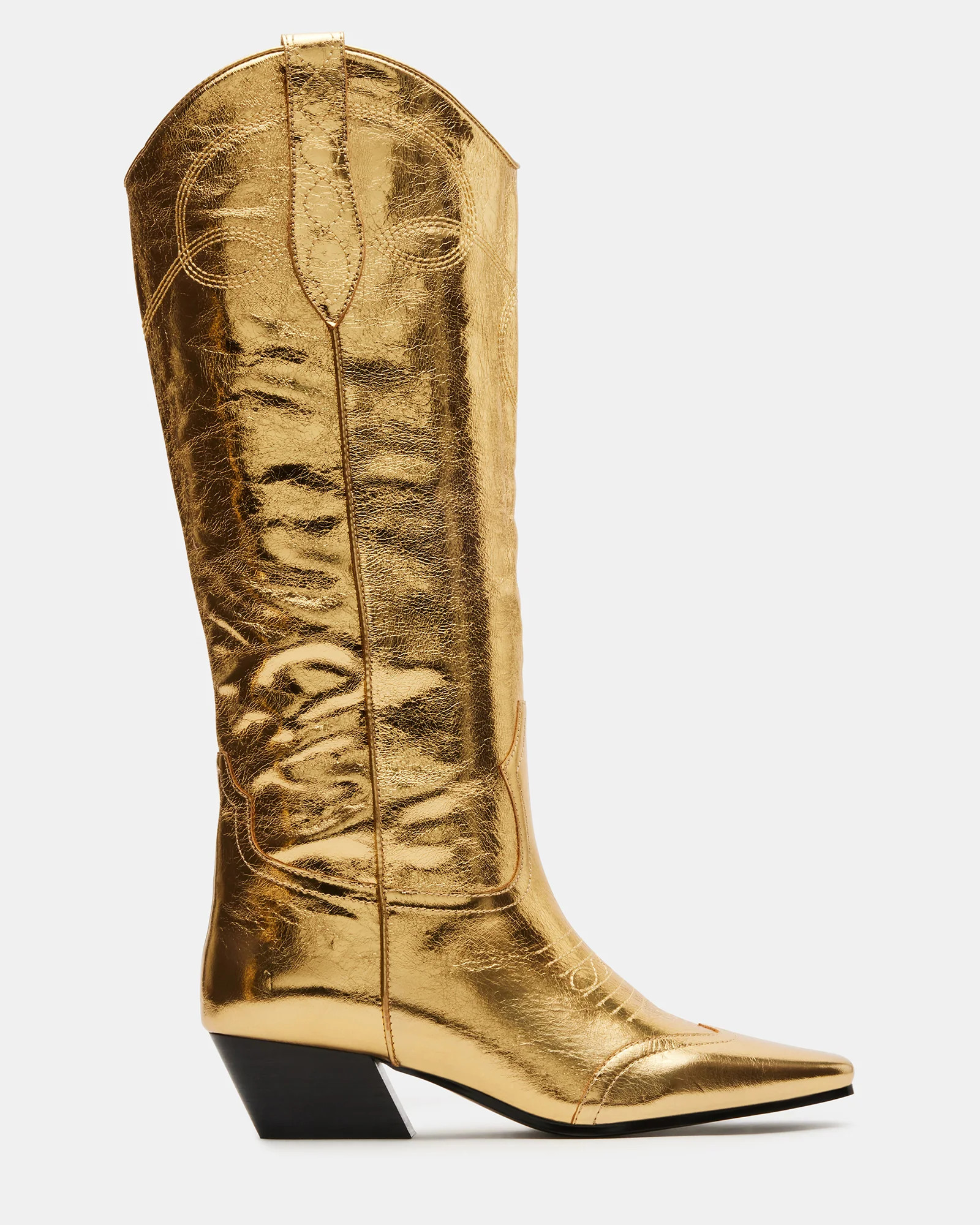 DOLLIE Gold Leather Western Boot | Women's Boots | Steve Madden (US)