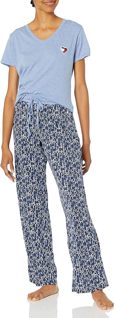 Tommy Hilfiger Women's Top and Logo Pant Lounge Bottom Pajama Set Pj | Amazon (US)