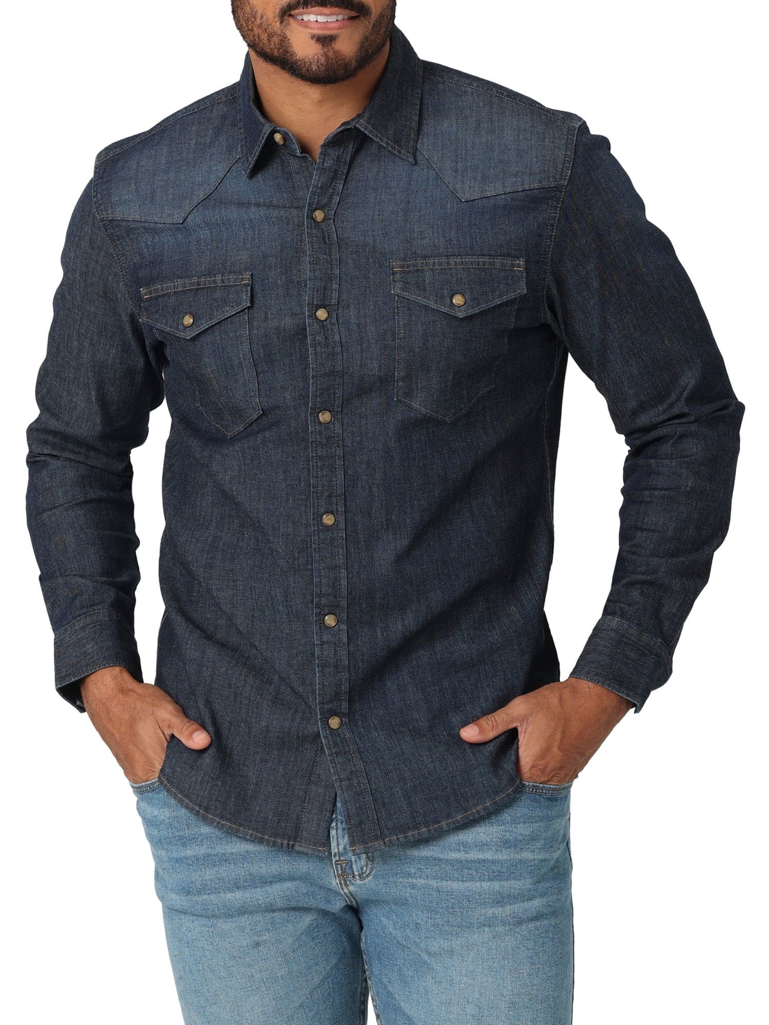 Wrangler® Men's Long Sleeve Slim Fit Woven Shirt | Walmart (US)