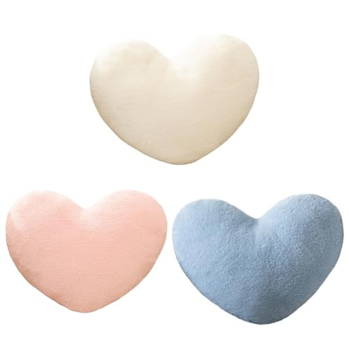 3pcs Heart Pillow Heart Shaped Throw Pillows Super Soft Faux Rabbit Fur Heart Throw Pillow Valentines Day Decorations Pillow,Wedding Decor, Women Girls Home Decoration | Amazon (US)