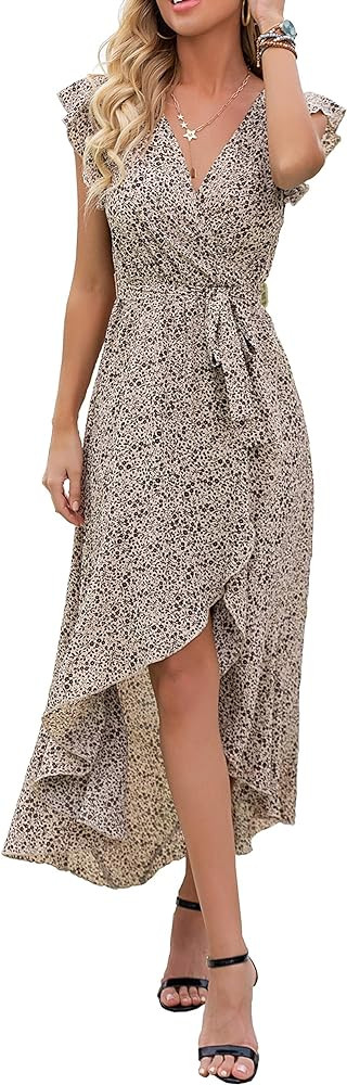 GRECERELLE 2025 Women's Spring Summer Boho Floral Print V-Neck Faux Wrap Maxi Dress for Wedding G... | Amazon (US)