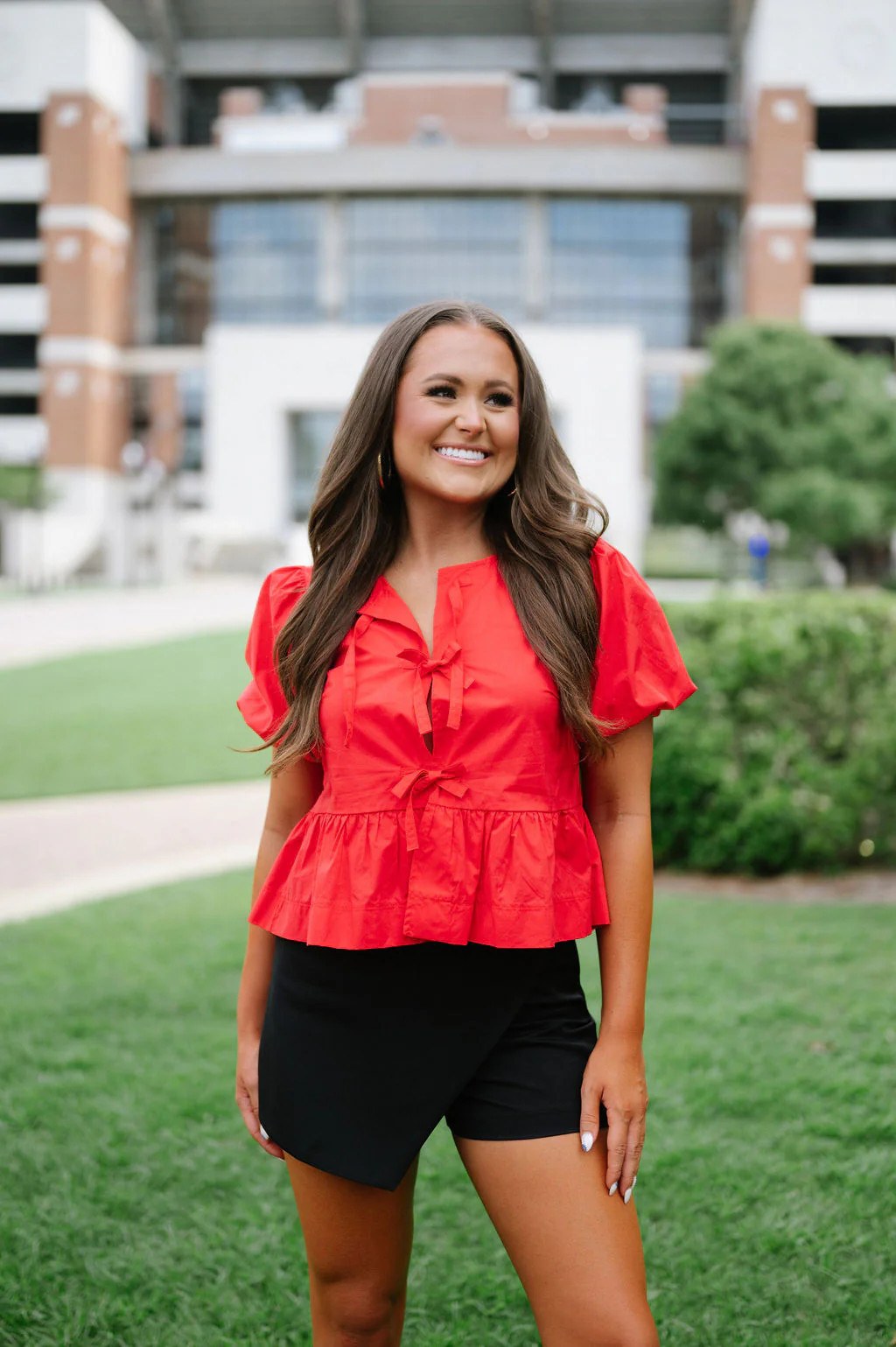Quinn Bow Detailed Blouse- Red | These Three