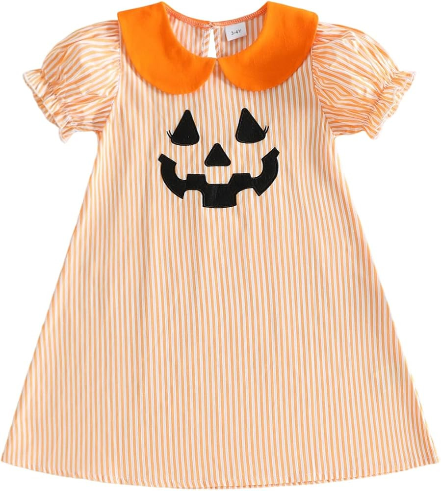 Toddler Girl Halloween Outfit Pumpkin Embroidery Doll Collar Dress | Amazon (US)