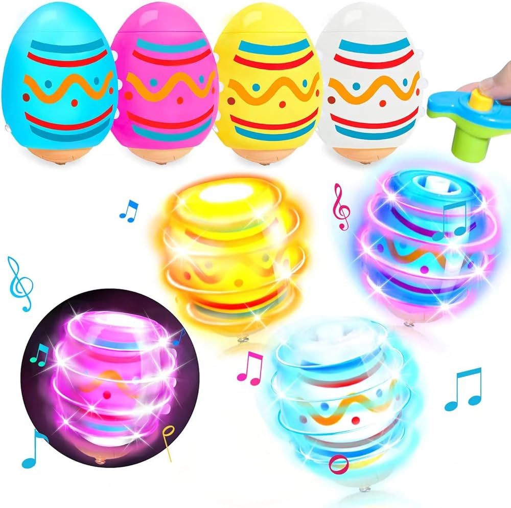Easter Basket Stuffers for Kids,6 Packs Light Up Spinning Tops Toys with Music, Easter Egg Filler... | Amazon (US)