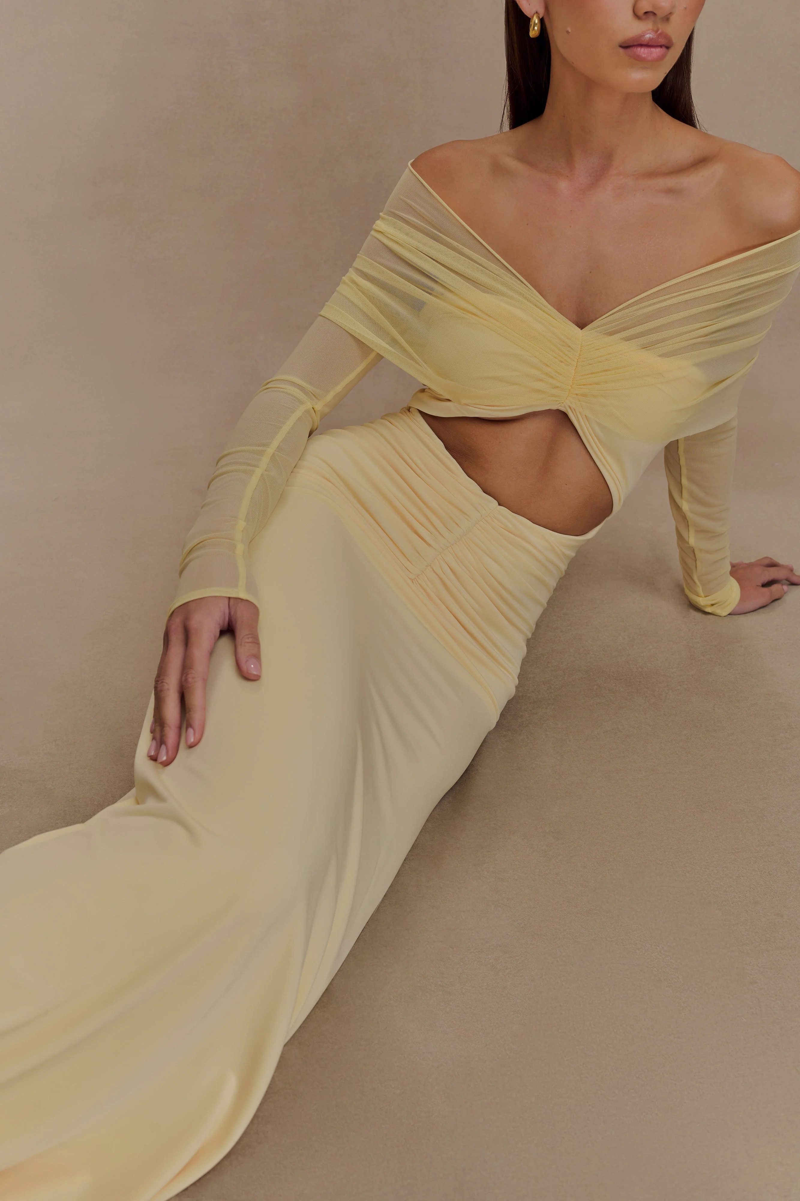 Rafaella Slinky And Mesh Maxi Dress - Lemon | Meshki (APAC)