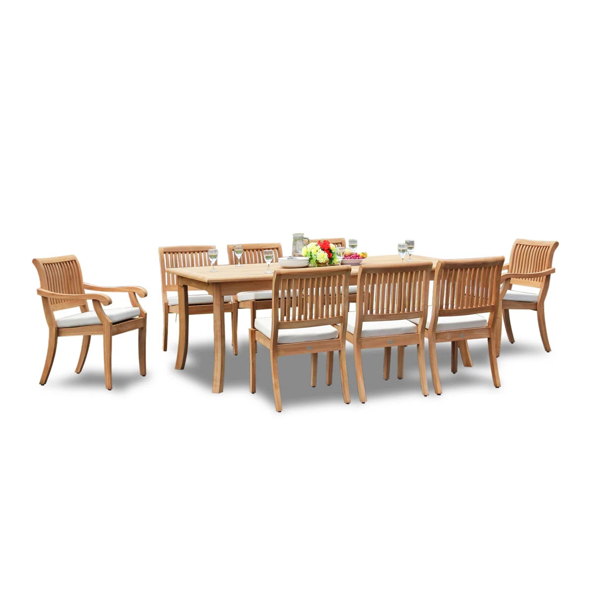 Teak Smith New 11 Pc Luxurious Grade-A Teak Wood Outdoor Dining Set - 117" Double Extensions Rect... | Perigold
