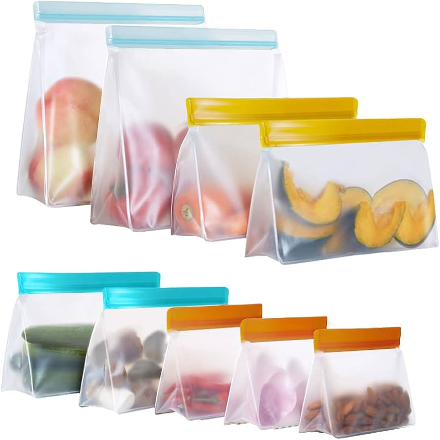 Reusable Food Storage Bags Stand Up, 9 Pack Ziplock Reusable Freezer Bags, Leakproof Storage Gall... | Amazon (US)