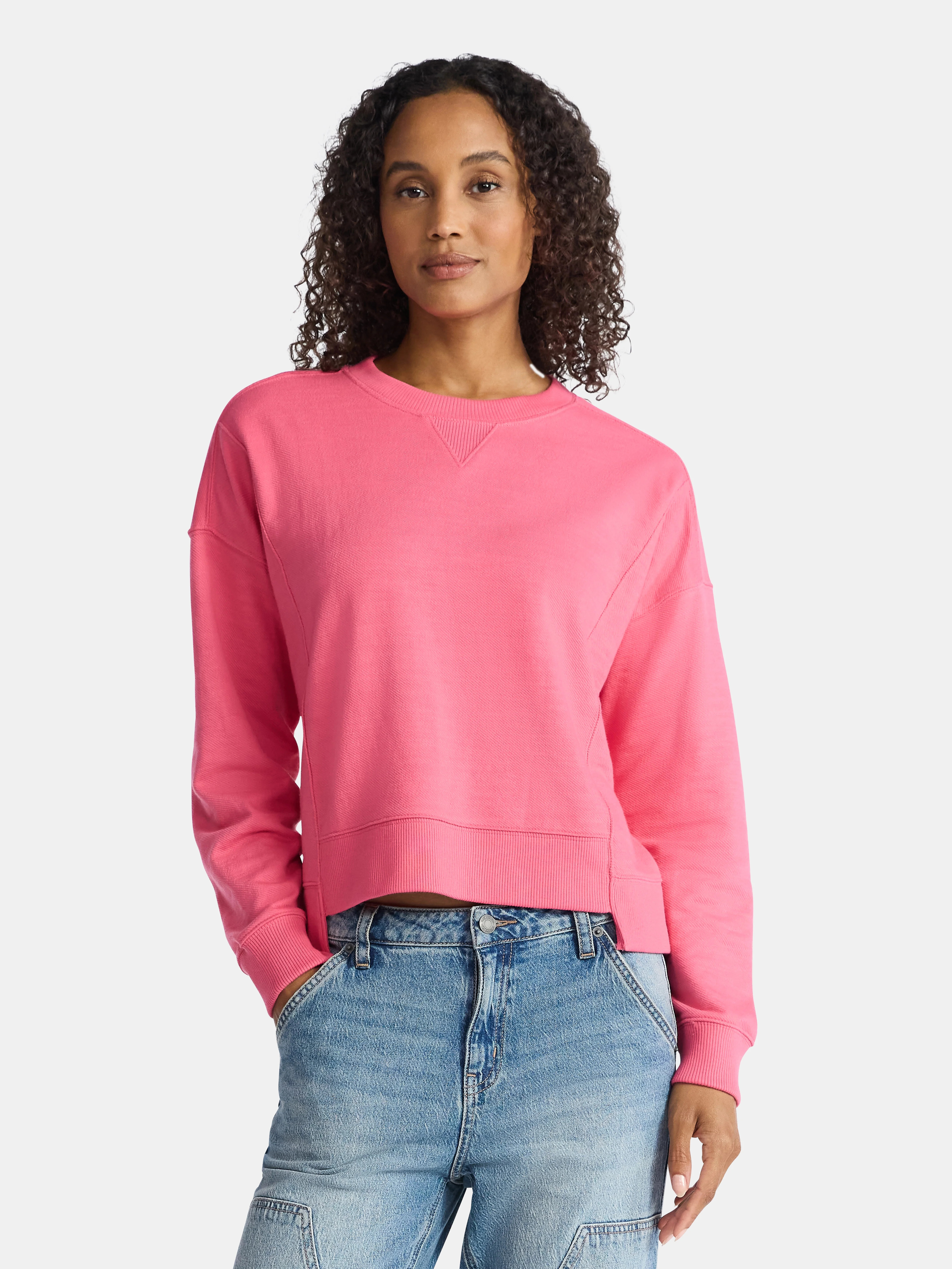 Time and Tru Women’s Ribbed Panel Sweatshirt with Long Sleeves, Sizes XS-XXXL | Walmart (US)