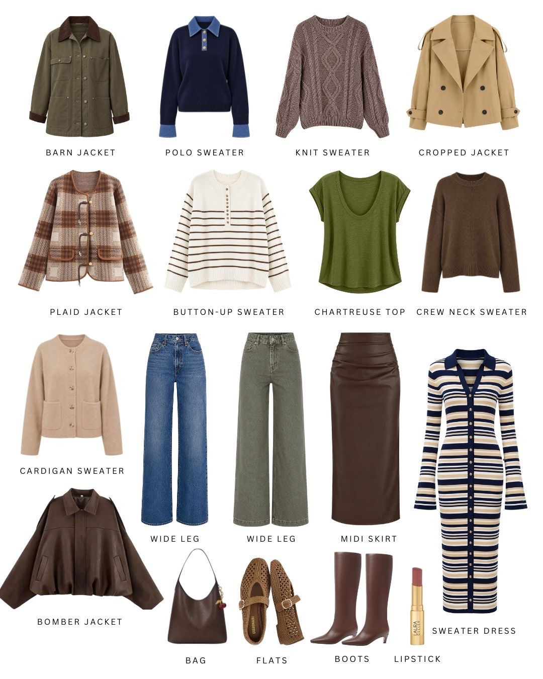 Fall wardrobe staples in the prettiest earthy neutrals 🤎 Think barn jackets, cozy knits, wide leg denim, chocolate brown accessories and classic stripes for an easy seasonal refresh.

fall fashion, fall wardrobe, barn jacket, wide leg jeans, knit sweater, chocolate brown, fall neutrals, striped cardigan, fall outfit ideas, autumn style

#LTKSeasonal #LTKWorkwear #LTKMidsize