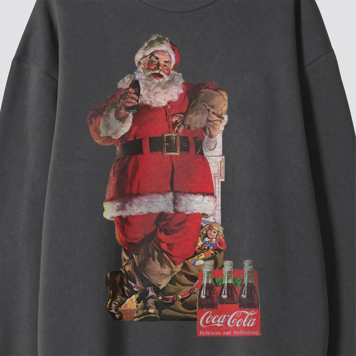 Men's Coca-Cola Santa Crewneck Graphic Sweatshirt - Dark Gray | Target