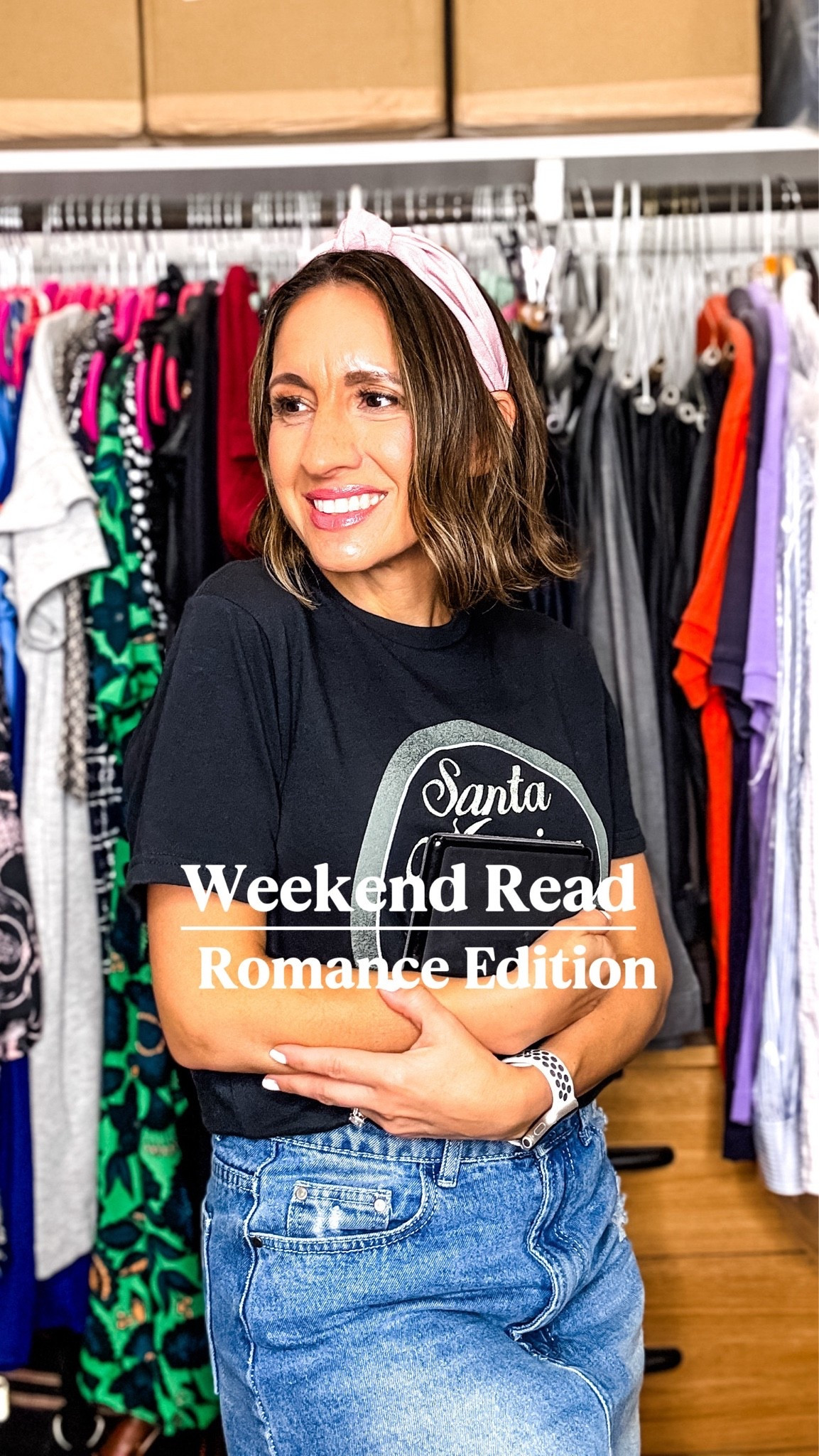 Weekend Read came early. Through The Storm by Rebecca Elder’s is one of those great rockstar romances that makes you want to pause life. 
Black Santa Monica tshirt is really soft and comfy. 
Denim skirt is an oldie that I love. 
Book recommendation 
Kindle unlimited romance 
E reader. 
Petite style

#LTKOver40 #LTKPetite #LTKstorytime