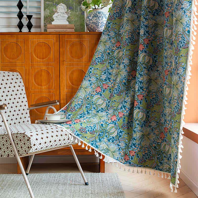 Ownkoti Vintage Lily Print Tassel Curtain | Ownkoti