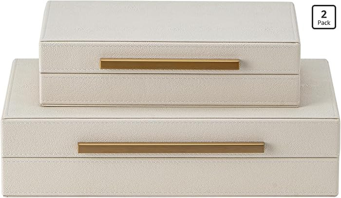 Faux Leather Large Modern Stackable Nesting Jewelry Box with Lids Organizer \u2013 Set of 2 Beige... | Amazon (US)