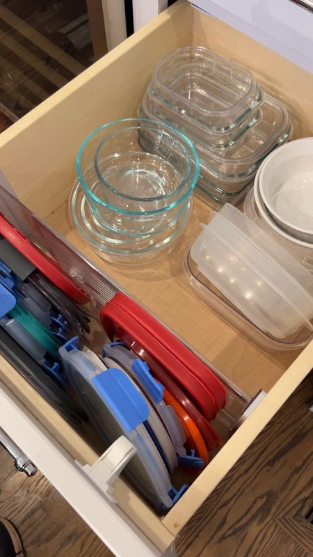 I find using a drawer divider is the most effective way to keep tuppawear containers and lids organized! Just did a purge of most of the plastic containers and replaced them with these glass containers from Amazon! They are such a great price and perfect for left overs.

#LTKVideo #LTKhome #LTKfindsunder50