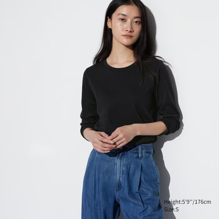 Smooth Stretch Cotton Crew Neck Long-Sleeve T-Shirt | UNIQLO (US)