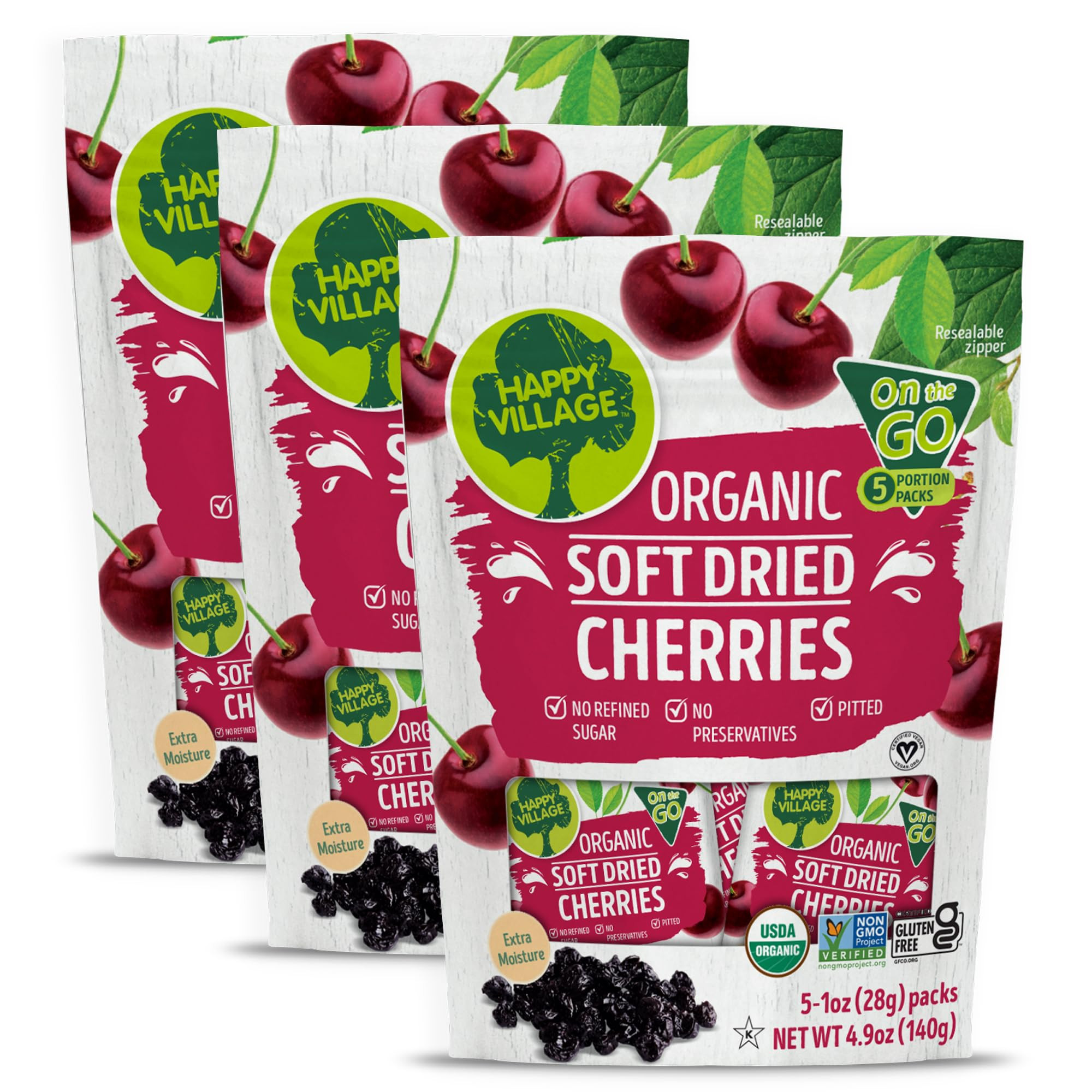 Happy Village Organic Soft Dried Cherries On the Go – 3 Bags (15 Individual Portion Packs) | He... | Amazon (US)