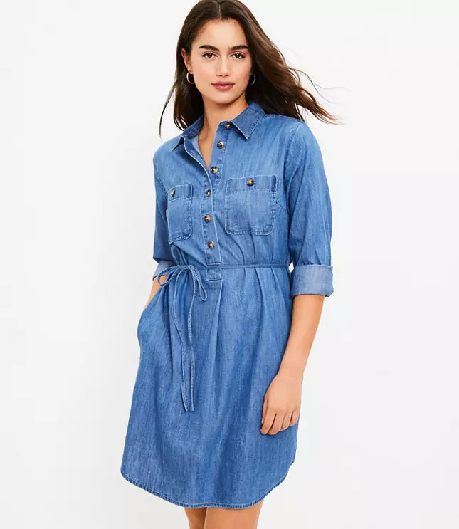 Chambray Pocket Shirtdress | LOFT