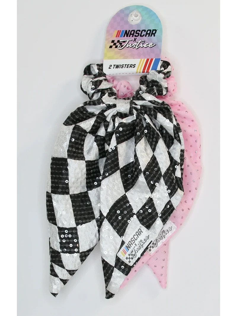 Justice Girl's Nascar Scarf Hair Twisters, 2-Piece, Pink/Black | Walmart (US)
