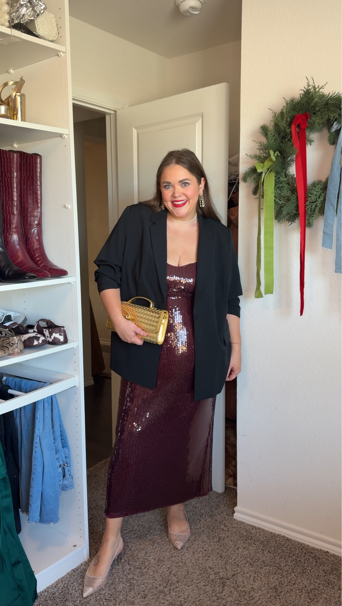 Holiday outfit idea. Wearing xl in dress it has good stretch. 2x in blazer for oversized fit. Heels are old but linked similar  

#LTKFindsUnder50 #LTKHoliday #LTKPlusSize