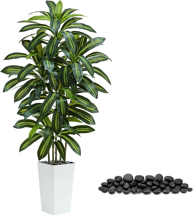 Artificial Dracaena Tree：5FT Faux Silk Tropical Yucca Floor Trees Realistic Fake Green Plant wi... | Amazon (US)