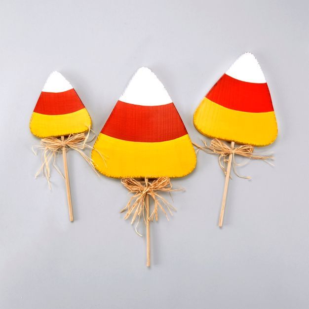 Lakeside Halloween Candy Corn Garden and Landscaping Accent Stakes - Set of 3 | Target