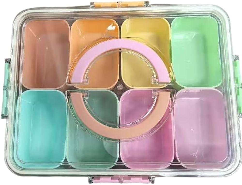 A compartment tray with a lid and handle, a portable transparent storage box, an 8-compartment sn... | Amazon (US)