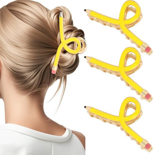YARIEW Pencil Hair Claw Clips for Women Thick Hair Funny Back to School Hair Clips for Thin Hair Jaw Barrettes Cute Teacher Hair Accessories Teacher Appreciation Gift Party Costume | Amazon (US)