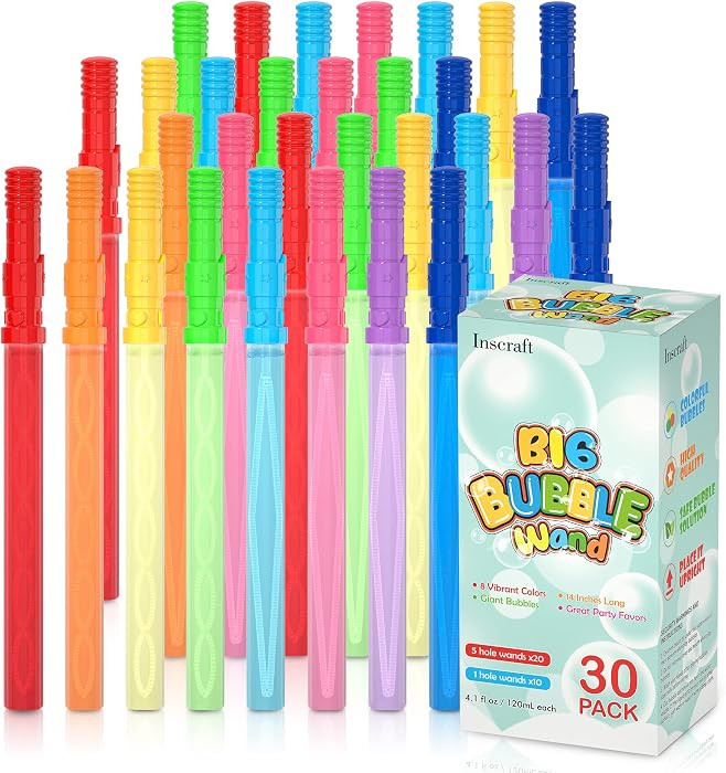 Inscraft 30 Pack 14\u2019\u2019 Big Bubble Wands, 8 Colors Bulk for Summer Toy, Outdoor / Indoor ... | Amazon (US)