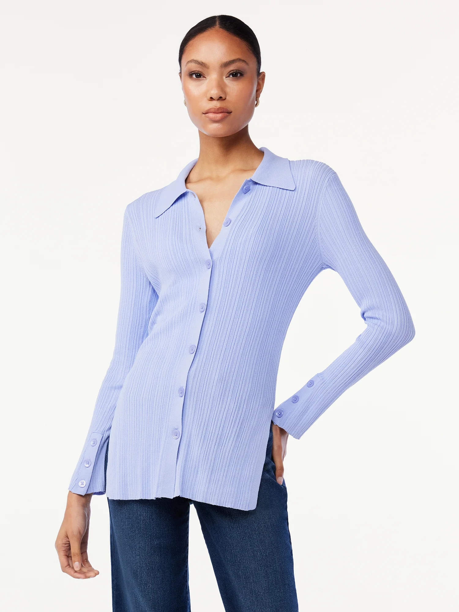 Scoop Women's Knit Button Front Shirt with Collar - Walmart.com | Walmart (US)